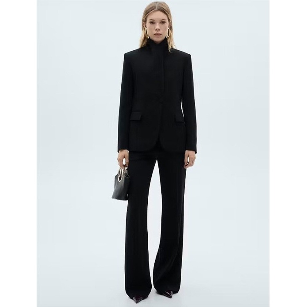 NWT Mango Women's Wide leg Suit Trousers Black Size 12 Professional Mid Rise - Picture 2 of 16